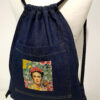 blue denim back pack floral frida kahlo