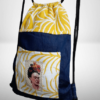 blue denim backpack bag tropical frida kahlo yellow