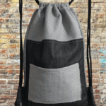 unisex backpack black denim and grey blueish padding cloth