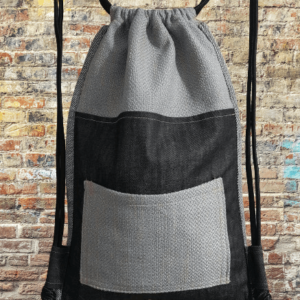 unisex backpack black denim and grey blueish padding cloth