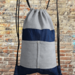 unisex backpack blue denim and light grey blueish padding cloth