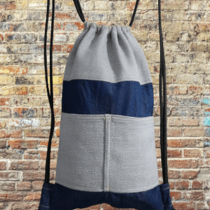 unisex backpack blue denim and light grey blueish padding cloth