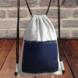 unisex backpack blue denim and light grey padding cloth